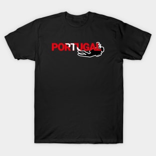 The word Portugal filled with the diving flag colours and a scuba diver T-Shirt